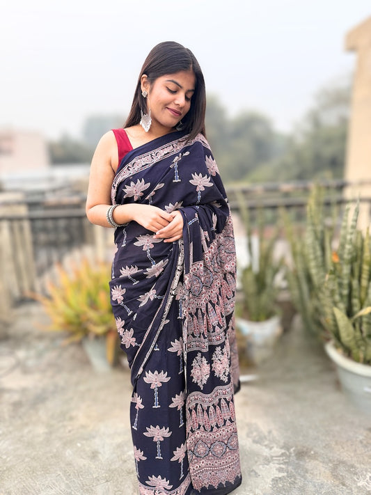 Ajrakh Aura Mul Cotton Saree