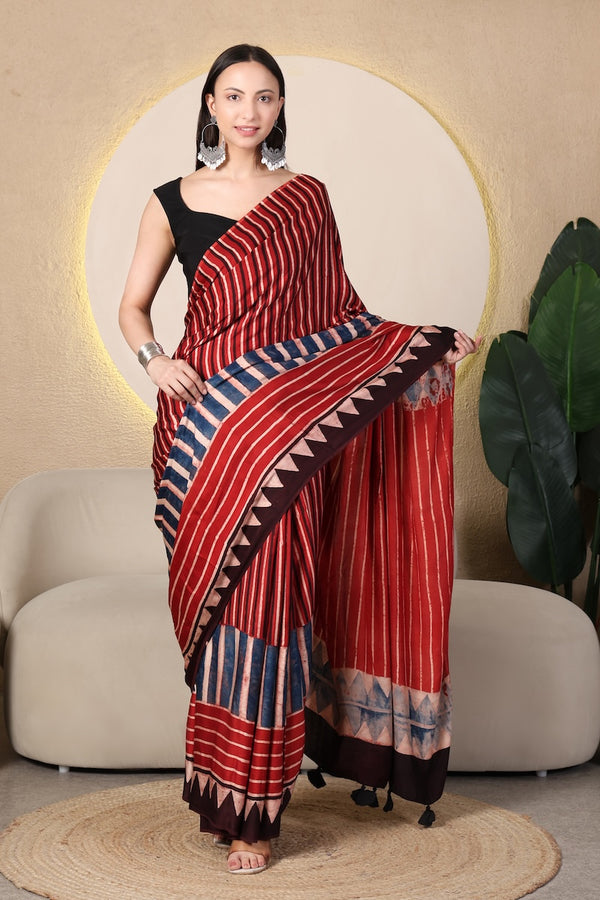 Boho Baithak Ajrakh Modal Silk Saree