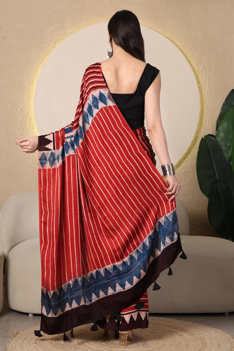 Boho Baithak Ajrakh Modal Silk Saree