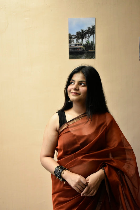 Copper Noor Maheshwari Handloom Saree