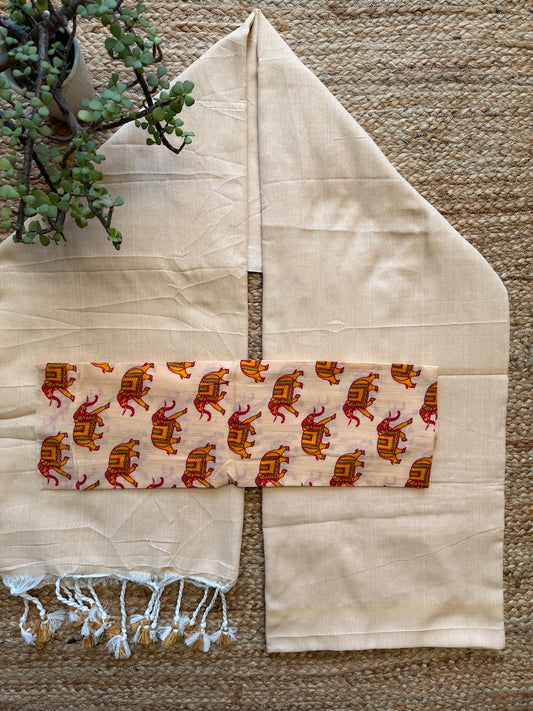 Earthen Khadi Weave Saree - Pure Khadi Cotton Saree with Mul Cotton Blouse Piece