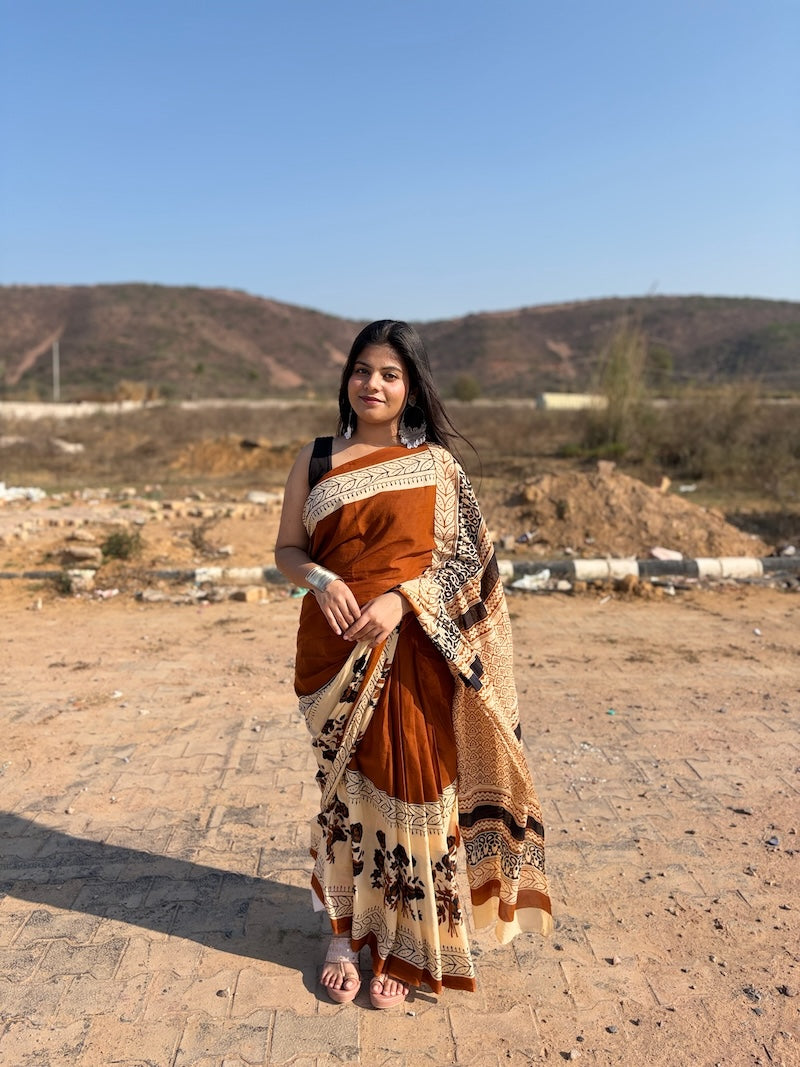 Gul Maati - Hand Block Printed Cotton Saree