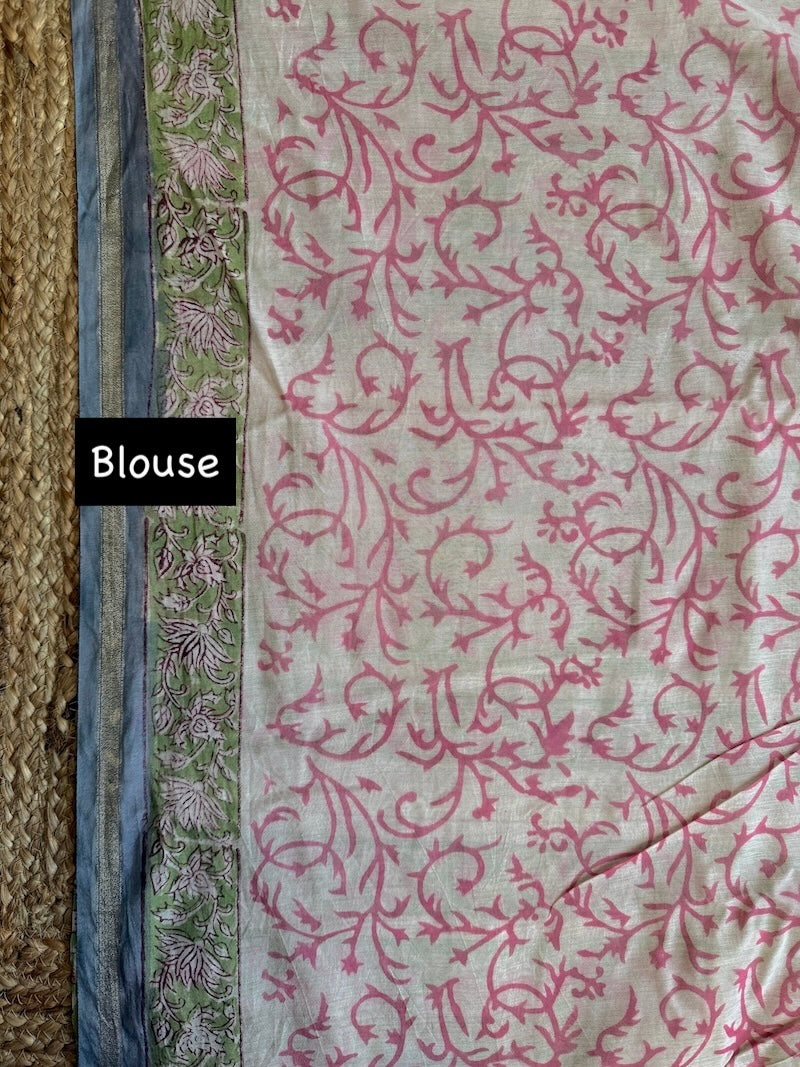 Gulaabi Sanjh - hand block printed chanderi silk saree