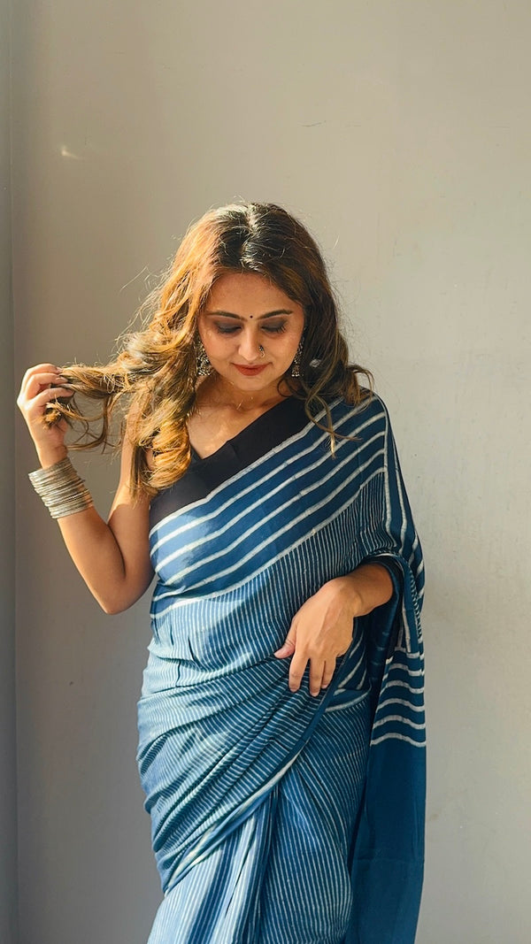 Indigo Ajrakh – Ajrakh Modal Silk Saree