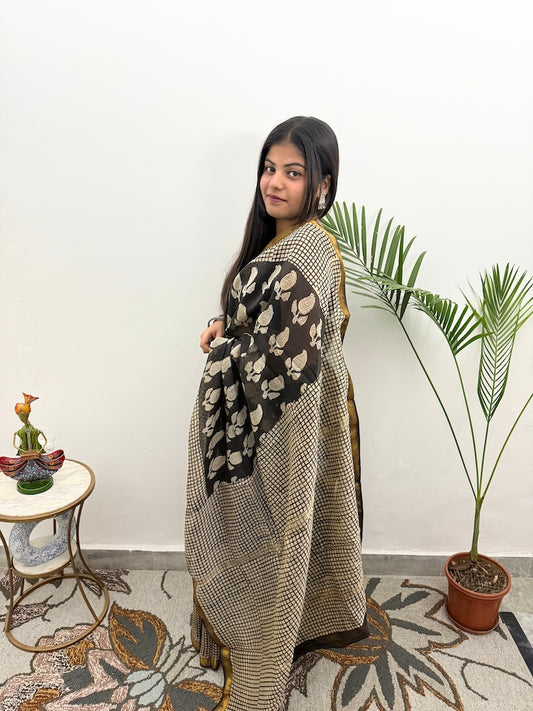 Bagru Kala - Maheshwari Cotton Silk Saree
