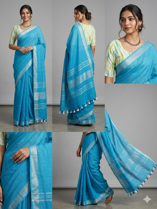 Neel Dhara – Cotton Linen Saree with Printed Blouse