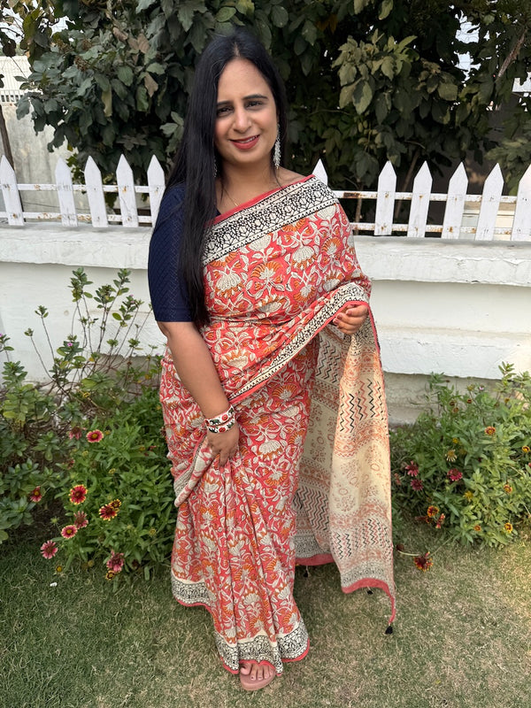 Pankhuri - Hand Block Printed Chanderi Cotton Saree