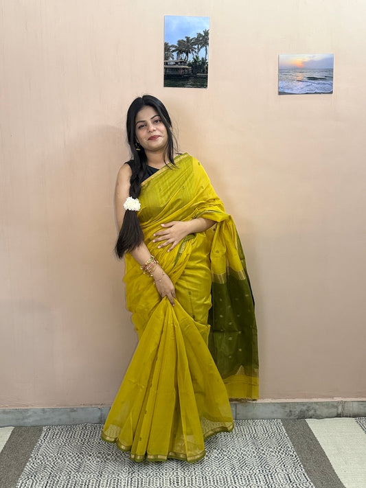 Peeli Kairi Maheshwari Handloom Saree