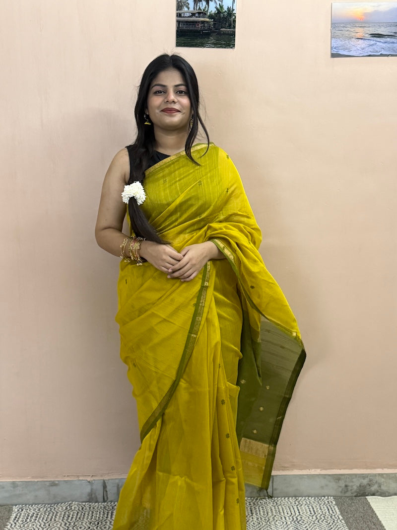 Peeli Kairi Maheshwari Handloom Saree