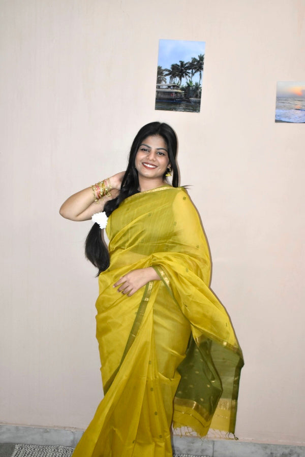 Peeli Kairi Maheshwari Handloom Saree