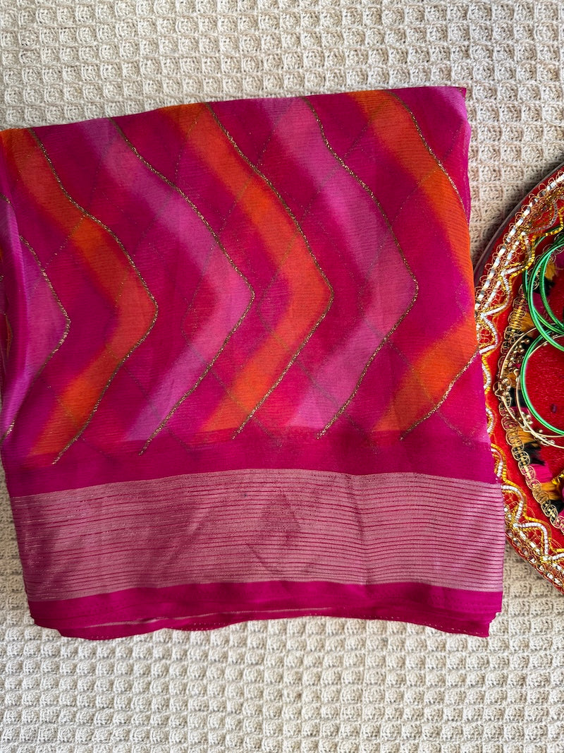 Shaahi Rang Chevron Leheriya Saree