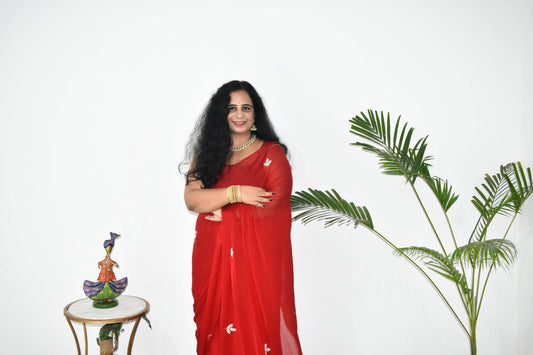 Crimson Rituals – Hand-Butti Chiffon Collection