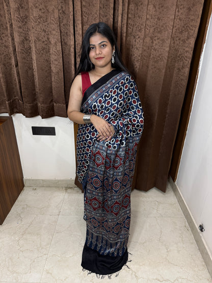 ajrakh modal silk saree