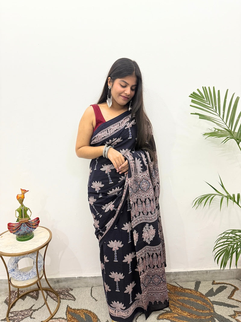 Ajrakh Aura Mul Cotton Saree