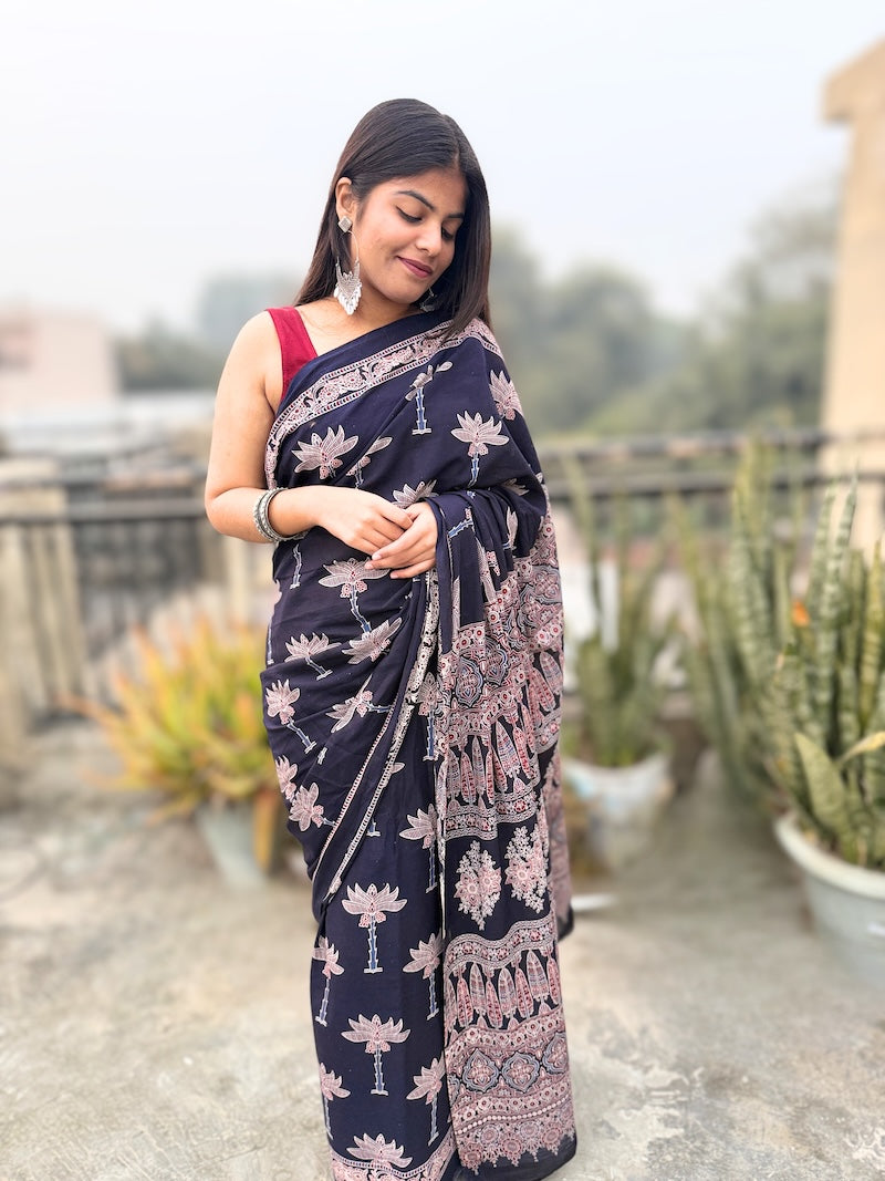 Ajrakh Aura Mul Cotton Saree