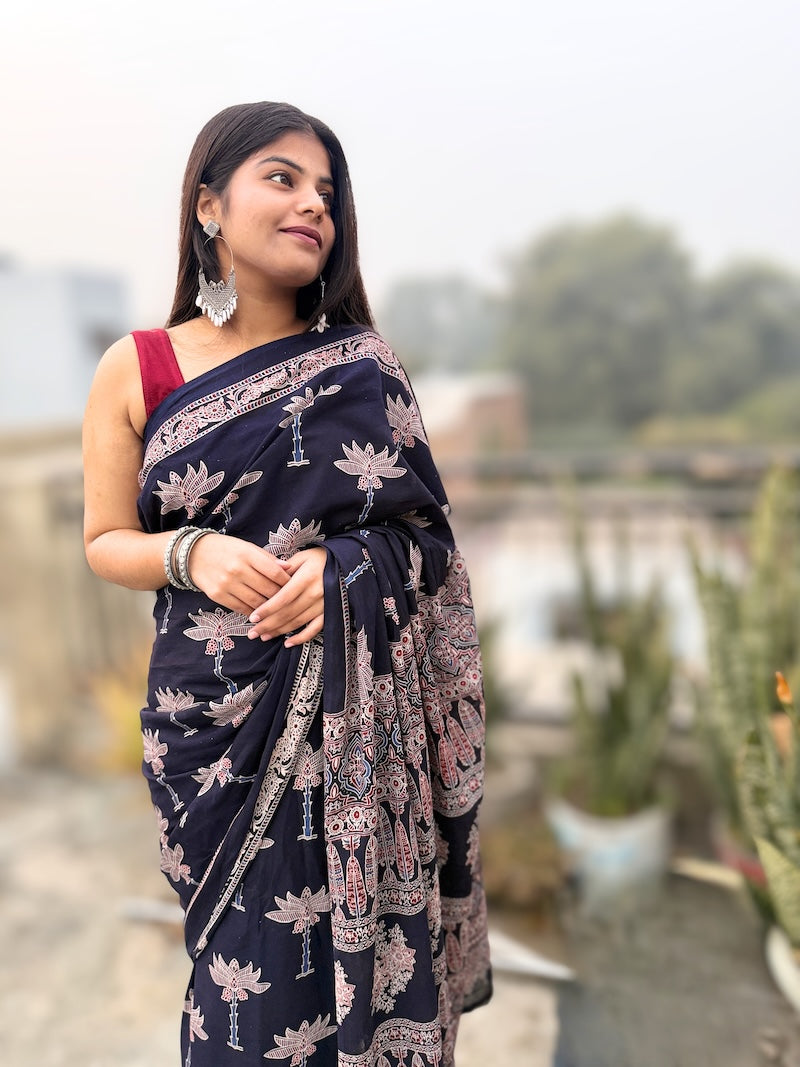 Ajrakh Aura Mul Cotton Saree