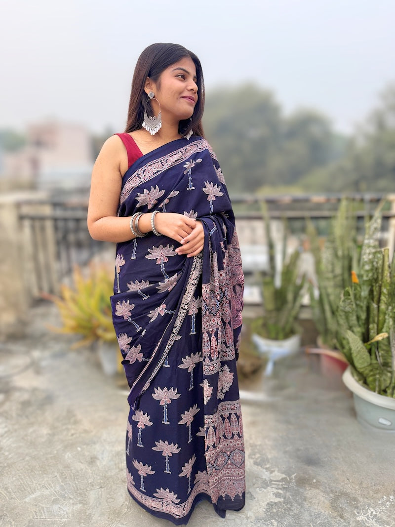 Ajrakh Aura Mul Cotton Saree