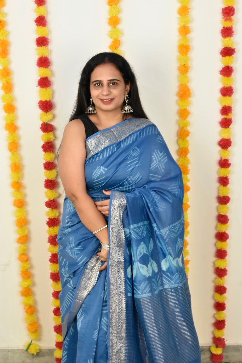 Block Printed Chanderi Cotton Silk Saree