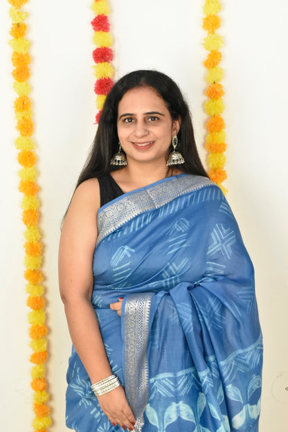 Block Printed Chanderi Cotton Silk Saree