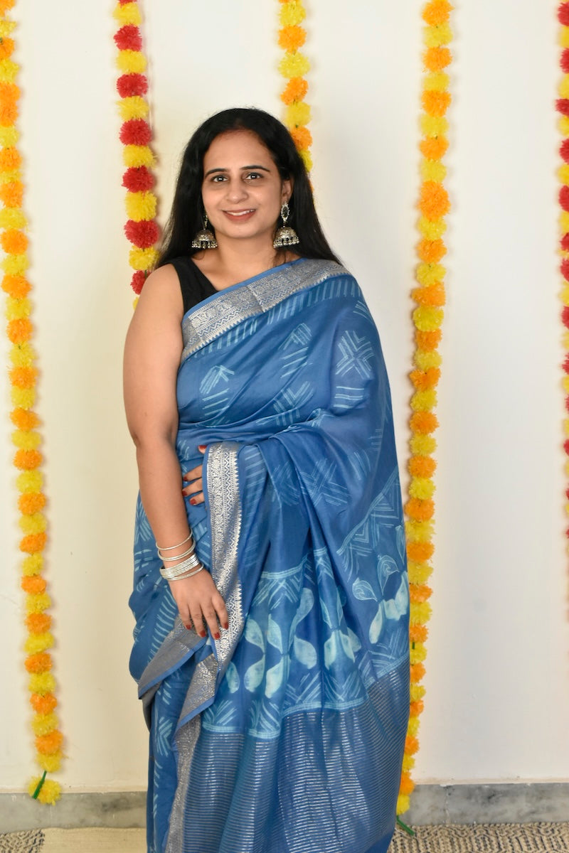 Block Printed Chanderi Cotton Silk Saree