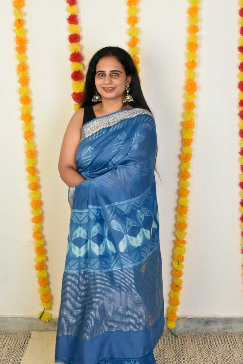 Block Printed Chanderi Cotton Silk Saree
