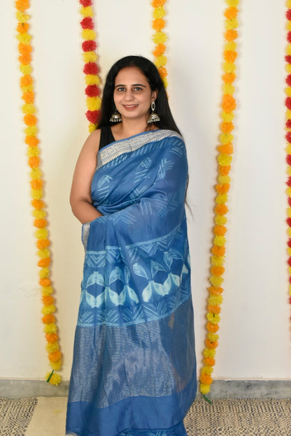 Block Printed Chanderi Cotton Silk Saree
