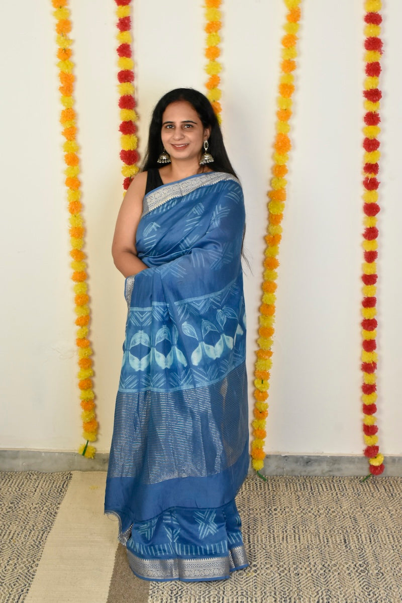 Block Printed Chanderi Cotton Silk Saree