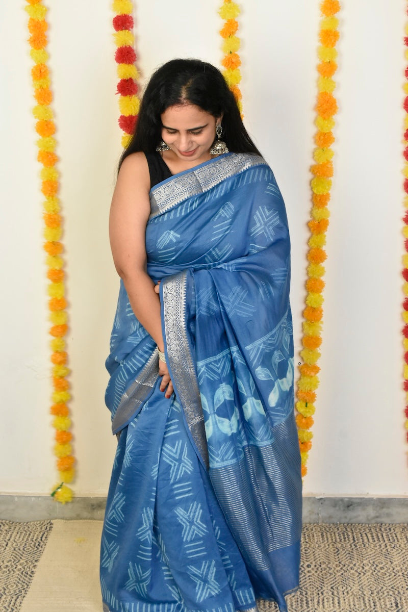 Block Printed Chanderi Cotton Silk Saree
