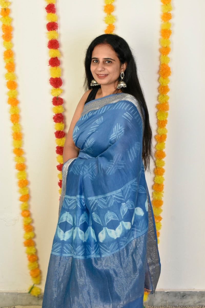Block Printed Chanderi Cotton Silk Saree