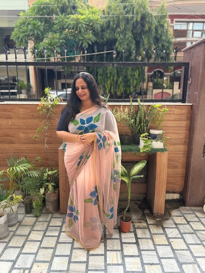 Hand painted chiffon saree