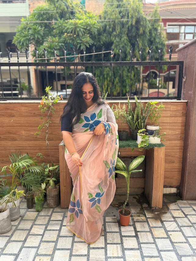 Hand painted chiffon saree