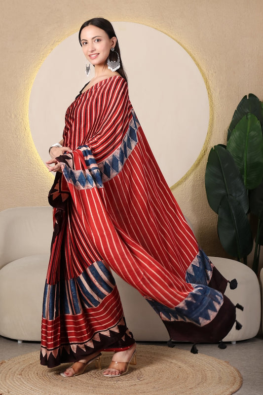 Boho Baithak Ajrakh Modal Silk Saree