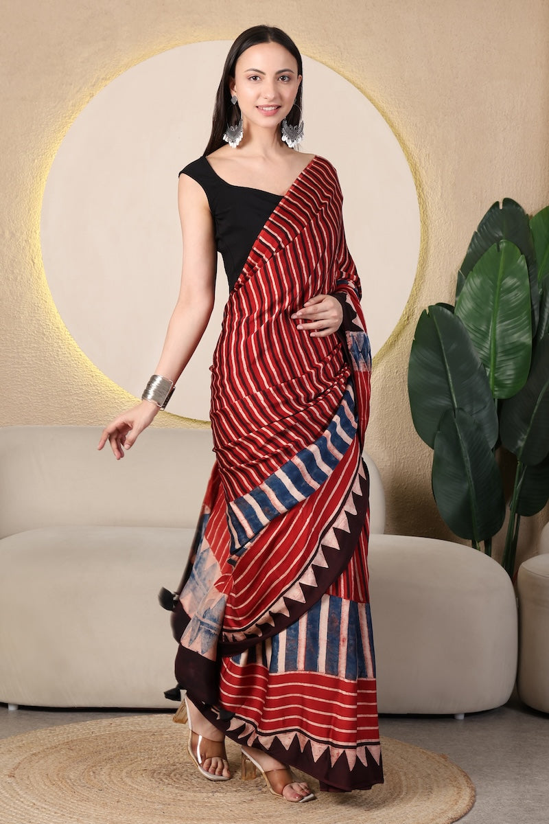 Boho Baithak Ajrakh Modal Silk Saree