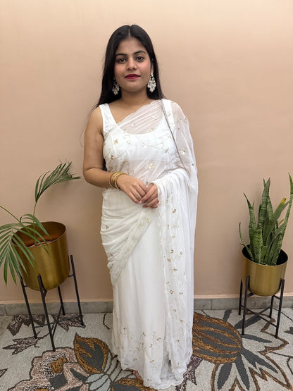 Chand ka Tukda - White chiffon saree