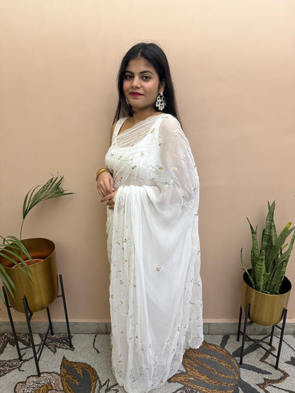 Chand ka Tukda - White chiffon saree-1