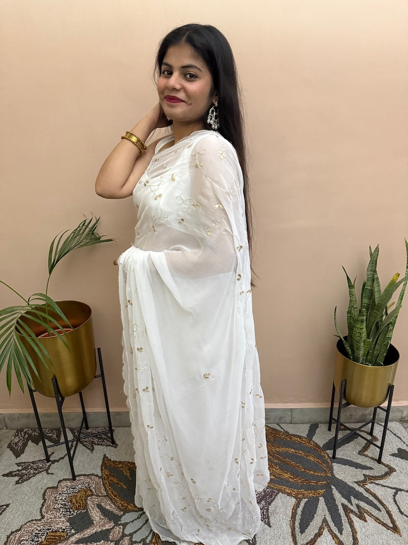 Chand ka Tukda - White chiffon saree-2