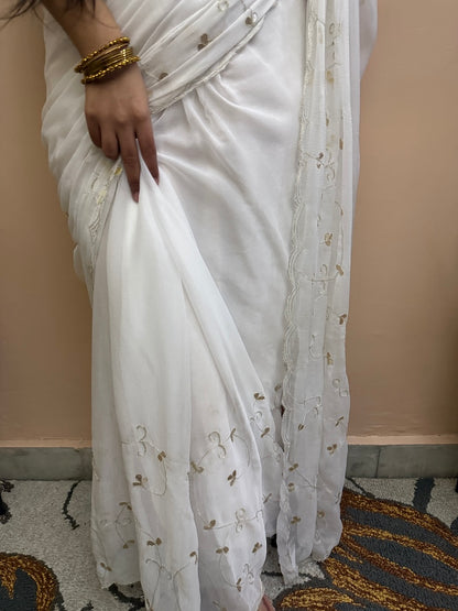 Chand ka Tukda - White chiffon saree-3