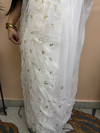 Chand ka Tukda - White chiffon saree-4