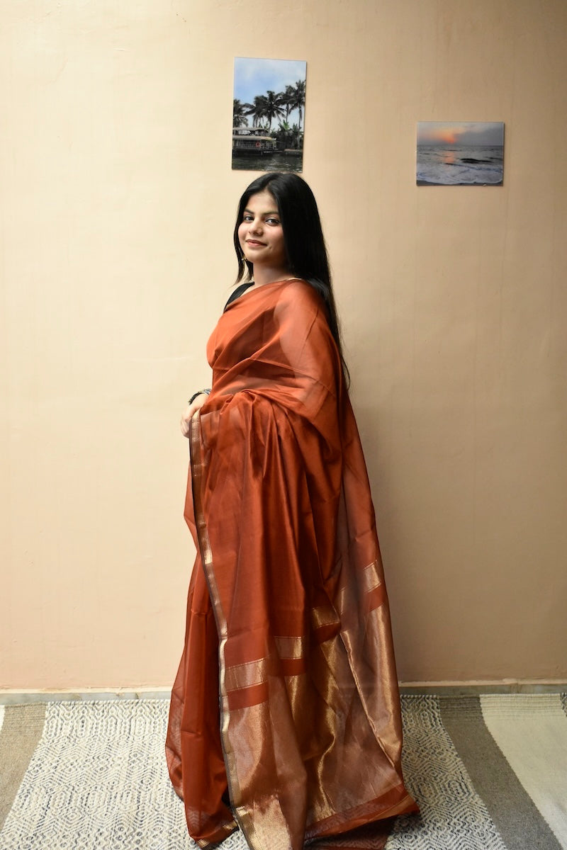 Copper Noor Maheshwari Handloom Saree