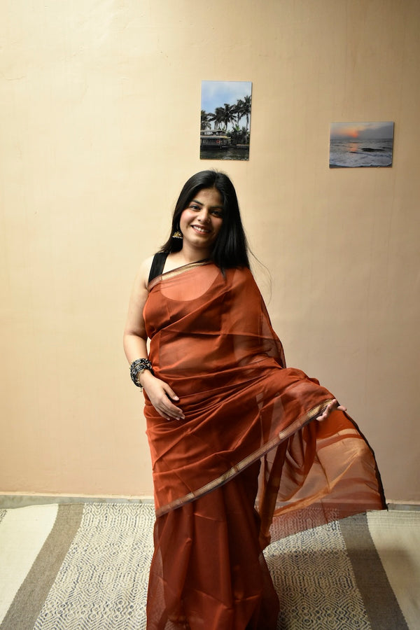 Copper Noor Maheshwari Handloom Saree