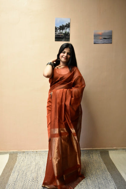 Copper Noor Maheshwari Handloom Saree