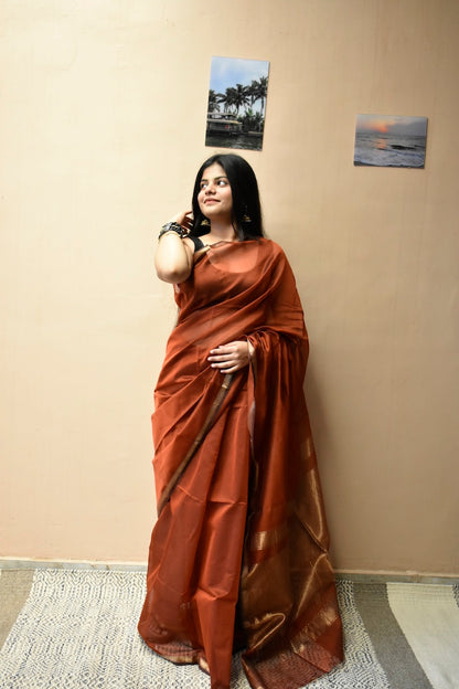 Copper Noor Maheshwari Handloom Saree