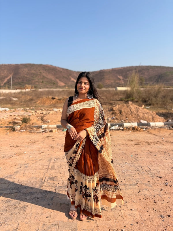 Gul Maati - Hand Block Printed Cotton Saree