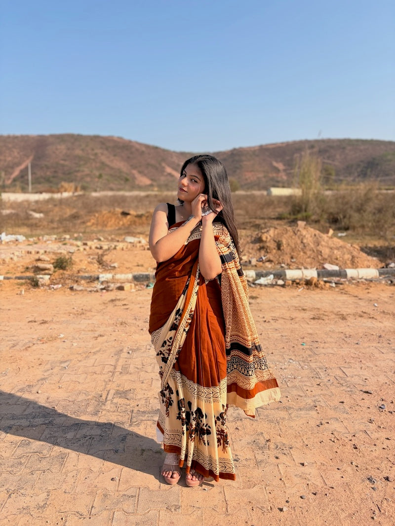 Gul Maati - Hand Block Printed Cotton Saree