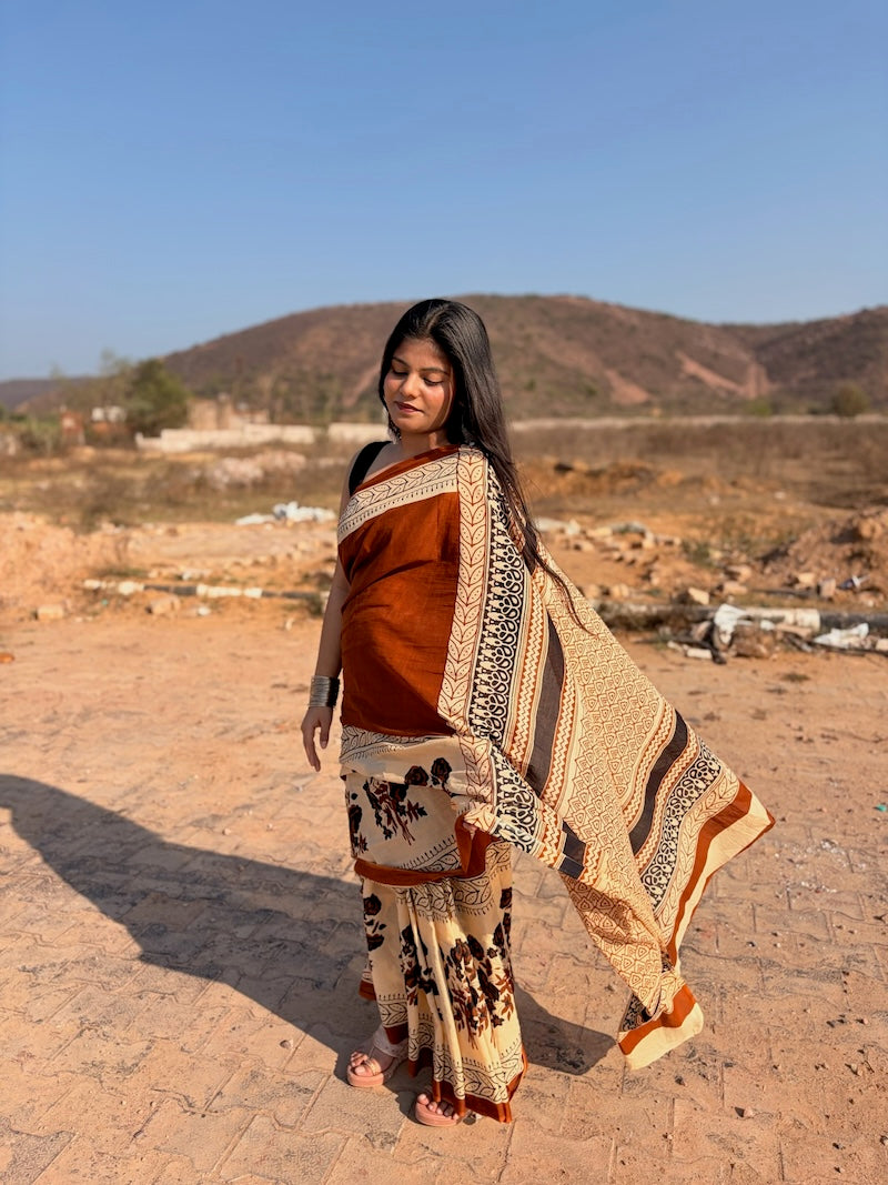 Gul Maati - Hand Block Printed Cotton Saree