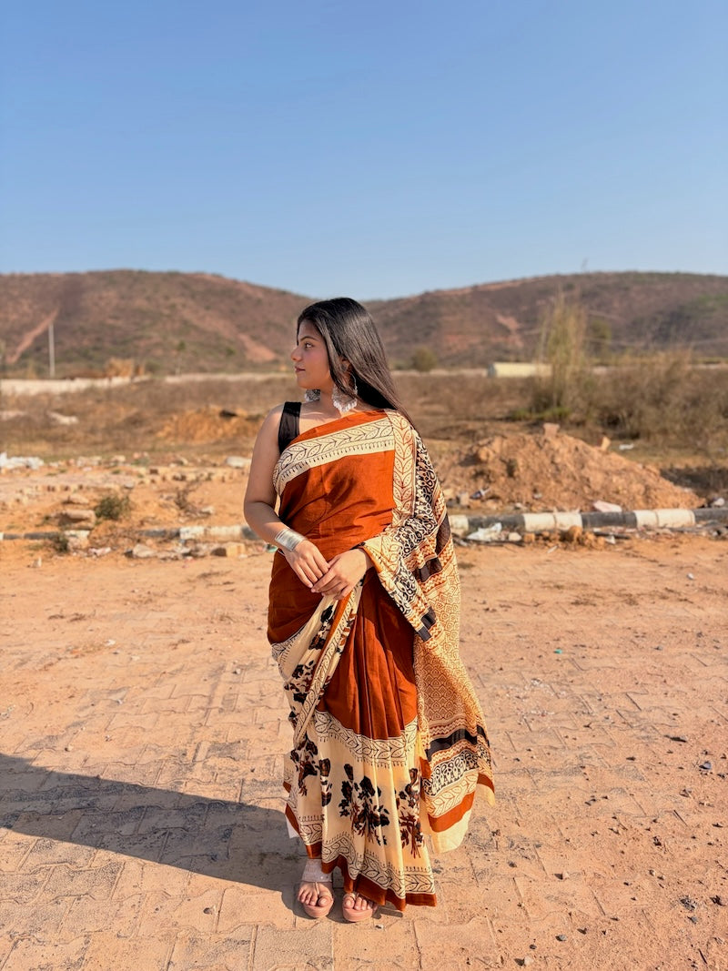 Gul Maati - Hand Block Printed Cotton Saree
