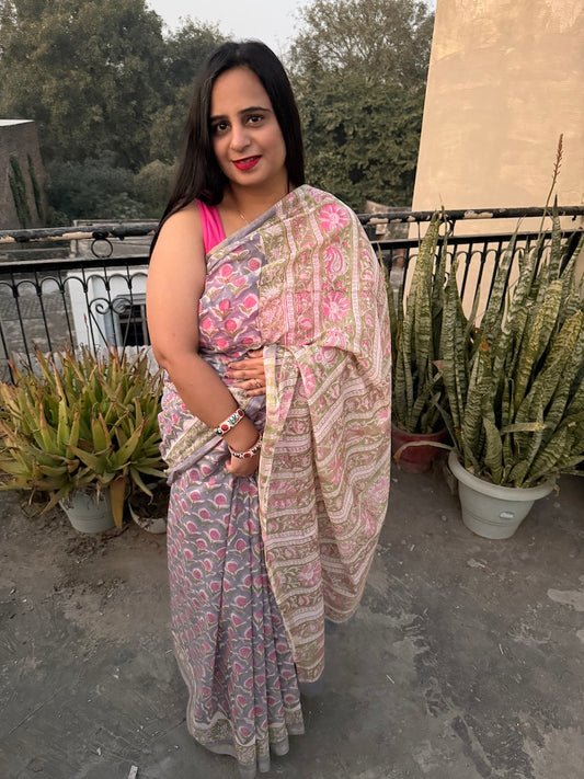 hand block printed chanderi silk saree-1