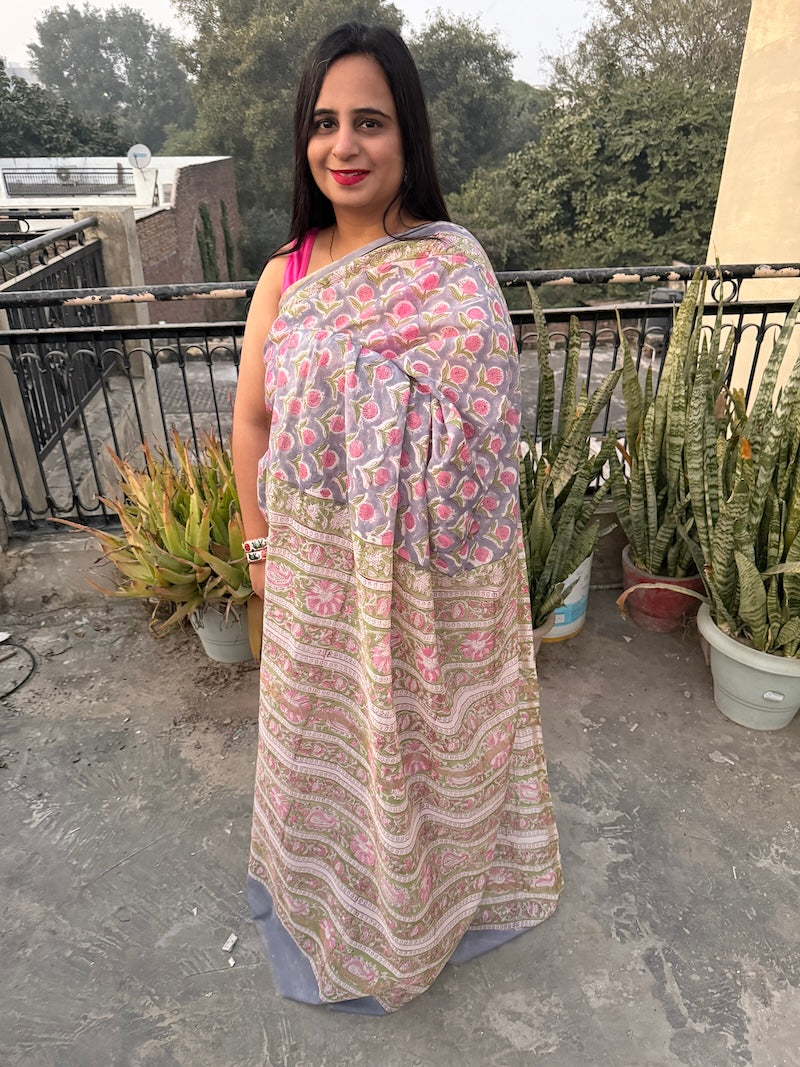 hand block printed chanderi silk saree-2