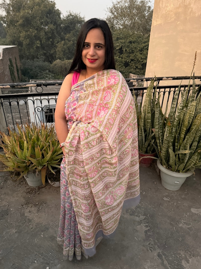 hand block printed chanderi silk saree-4
