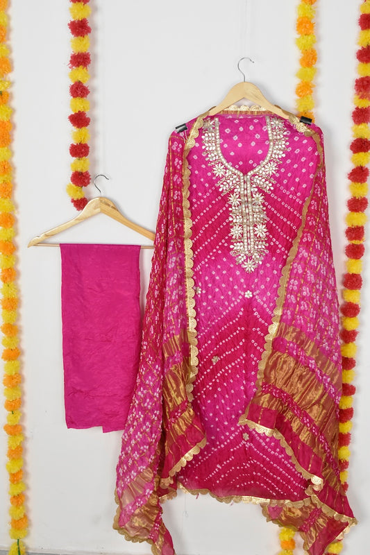 Rang Rani Bandhej Suit | Gotta Patti Unstitched Set